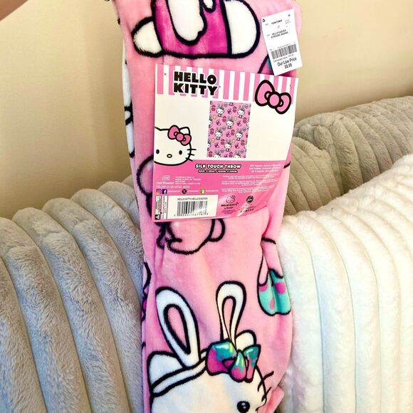 Hello Kitty Blanket - Pink Easter Blanket - Sanrio Bunny and Egg Blanket (Kids) - Picture 1 of 10